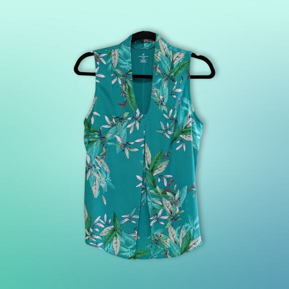 Worthington Green Floral Blouse - Petite Medium - Picture 1 of 2